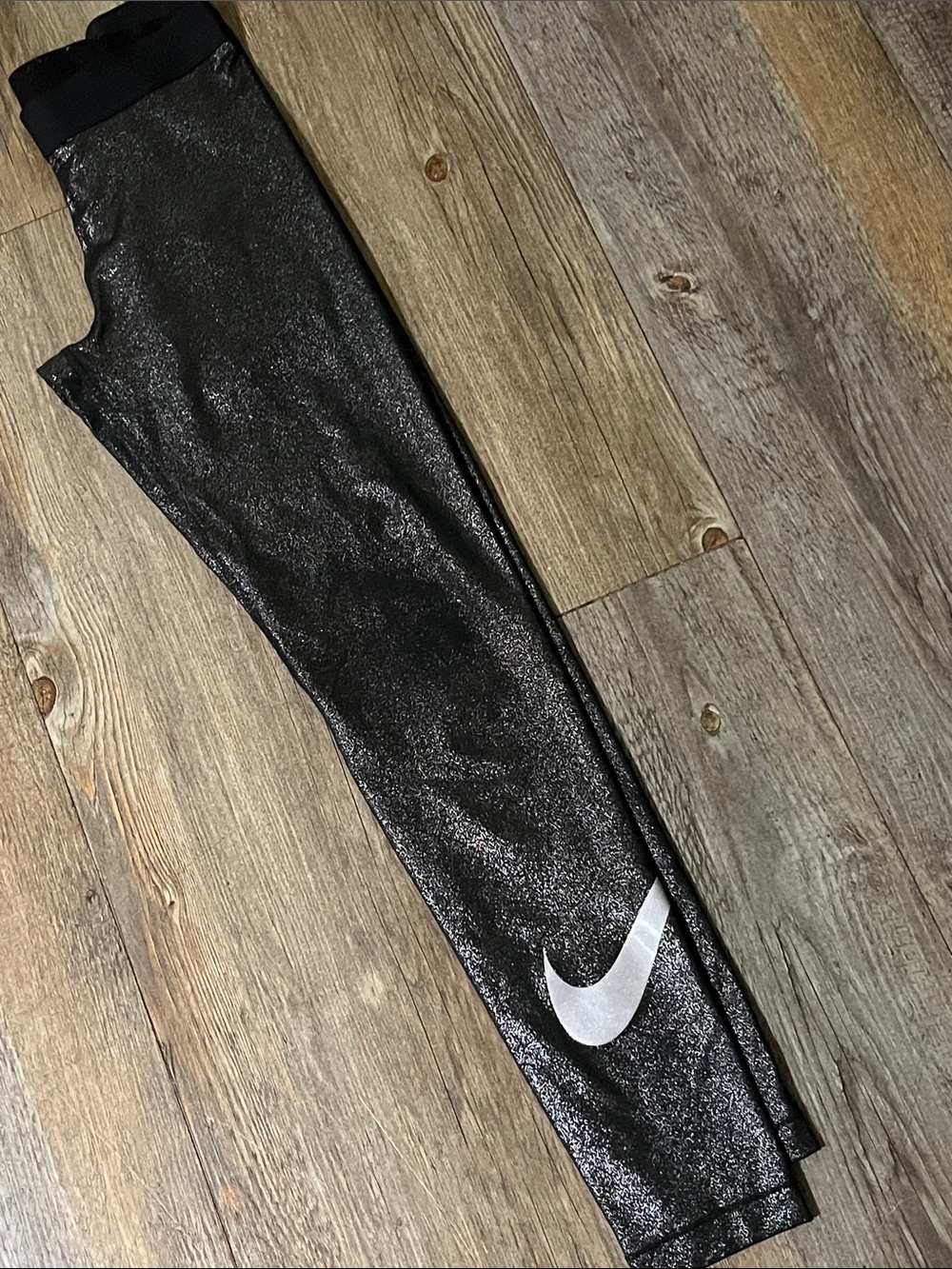 Nike Black Shimmer Leggings with Silver Swoosh